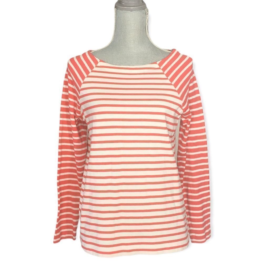 Vineyard Vines Pinkish Red and White Stripe Boatneck Top Size S